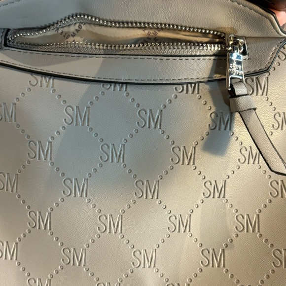 STEVE MADDEN Monogrammed SM vegan Leather Backpack Top Handle Bag Lined Grey - Picture 5 of 12